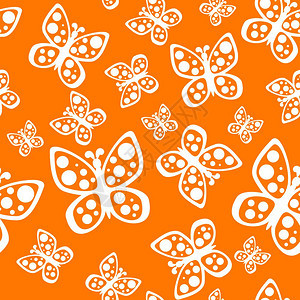 抽象的橙色和白颜美丽无缝蝴蝶图案美丽的夏天黄色和白颜的蝴蝶完美背景橙色和白的装饰图片