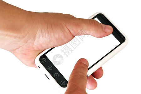 便携的组织者在白色背景上隔离的带空白屏幕手机现代图片