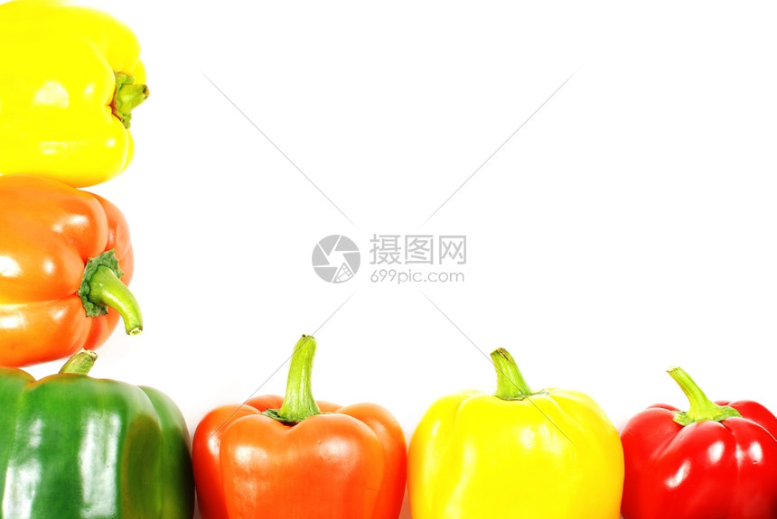 意大利辣香肠厨房色彩多的胡椒边框白色图片