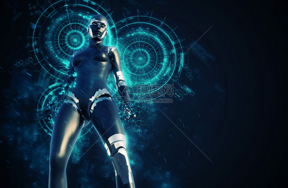 未来派生物技术CyborgWoman技术背景下的人形机器3D渲染Cyborg技术背景下的人形机器网络图片