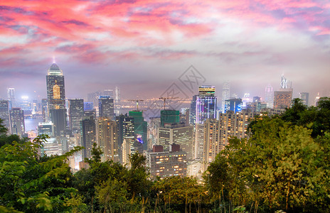香港市天线的全景从峰香港看夜景亚洲都会洪图片