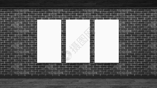 工作室嘲笑斯堪的纳维亚风格样机砖墙空白色海报与框架空墙模型斯堪的纳维亚风格样机砖墙3d渲染空白的图片