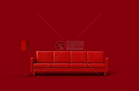 红色皮沙发底3D投影色的现代简单图片