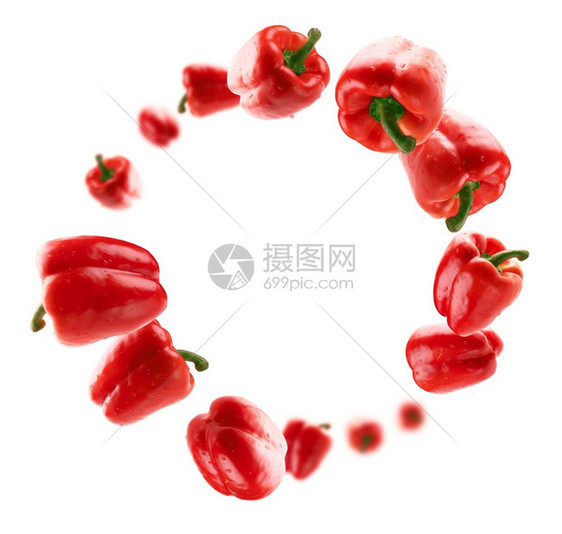 红辣椒悬浮在白色背景上红辣椒悬浮在白色背景上的新鲜图片