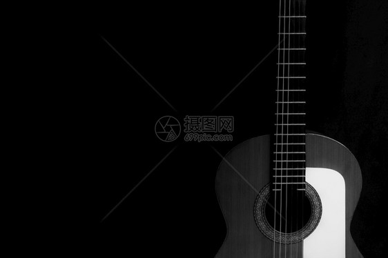 黑白背景的西班牙语吉他Name歌曲旋律西班牙裔图片