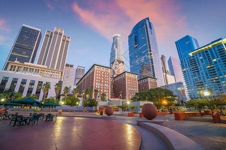 美国加利福尼亚州洛杉矶市中心天际的美丽日落洛斯区状态图片