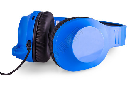 讲话蓝耳机用麦克风在白色背景上隔离技术一种图片