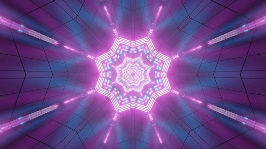 视觉的维度发光3d生动几何抽象背景的插图其恒星形状以紫色和蓝荧光灯照亮3d闪几何抽象背景的插图图片