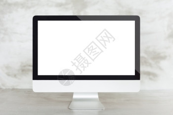 艺术家桌面工作上显示空白屏幕的台式计算机时髦的图片