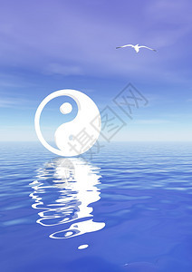 天空人和平白燕阳的符号蓝底海鸥色洋面有大燕和阳图片