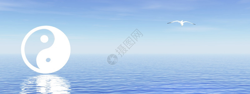 沉默的白色禅阴阳符号和蓝底海鸥有大洋燕阳图片