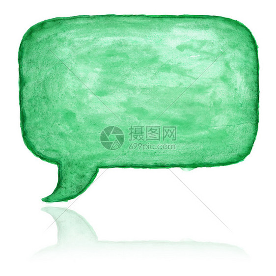 信息云洗绿色矩形语音泡图标白色背景上隔绝的水彩色油漆纹理图片