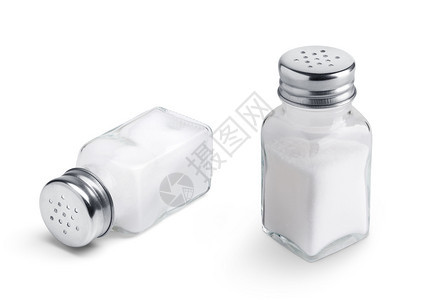 白色背景上隔离的盐沙摇瓶集收藏饮食味道图片