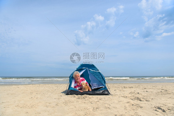 沙滩旁露营的旅客图片