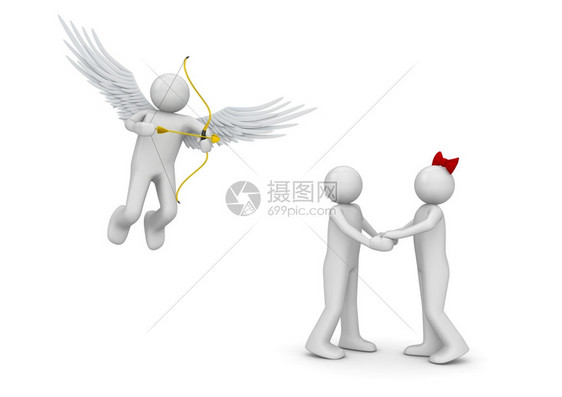 Cupid和情侣爱人节日系列3D孤立字符红色的吵架庆典图片