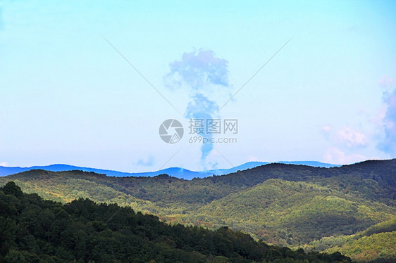 全景植物群荒野夏季美丽的风景与高加索绿山色脉图片