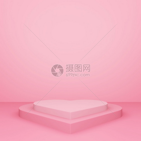 插图房间成形Valentinersquosday3D显示心形讲台或以粉红色空的演播室产品背景爱情概念模型展示为首的节日图片