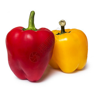 红色和黄甜椒在白背景上分离红色和黄甜椒健康食物明亮的图片