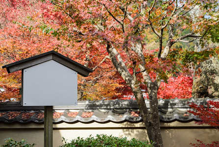 木制的花园中日本风格用于提供信息或定向通的空白木制质标牌空白的红色图片