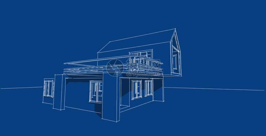 建筑素描线房屋设计工程自由手绘画蓝图制作3D插建造设者窗户图片