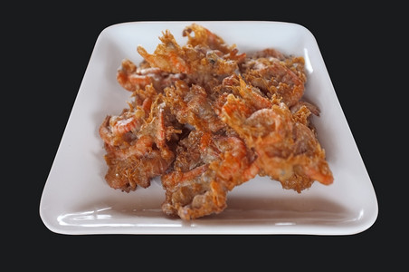 晚餐天妇罗香脆的碗炸虾被砸的泰式Temmpura黑底孤立的白菜图片