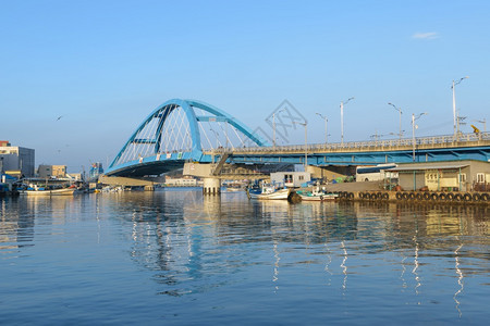 韩国钓鱼村河上大桥KibleBridge港口新的鸟图片