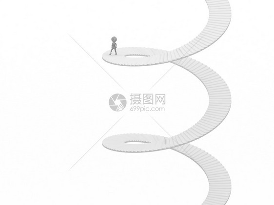 抽象的白色3d人类格爬上螺旋楼梯商人3d渲染插图概念的图片