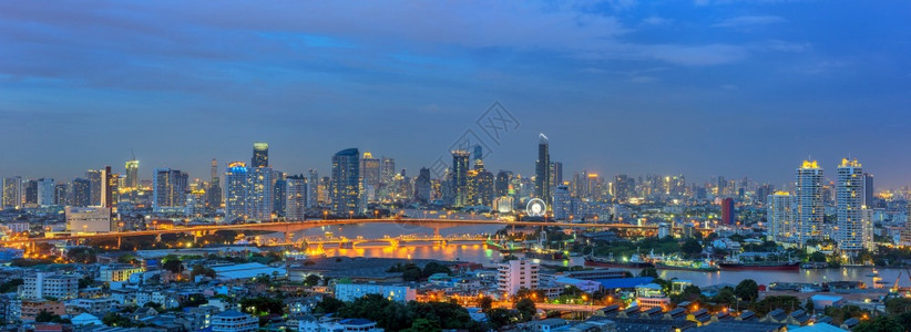 亚洲现代的建造曼谷全景与泰国商业区摩天大楼在曼谷市奇光全景TwirightporamaPanorama图片