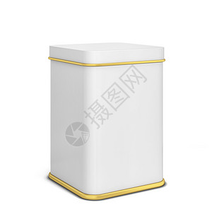 黄色的贮存空用于茶叶或咖啡的矩形锡罐3d插图白色背景上孤立背景图片