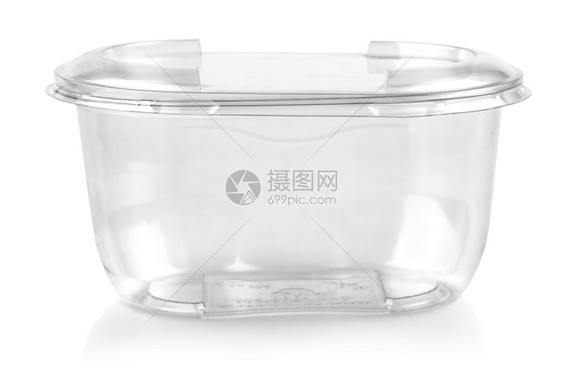 透明一次空塑料罐头在白色背景上被孤立保护图片