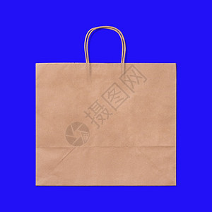 蓝色背景孤立的奢华循环回收纸购物袋Lexury再生纸袋礼物销售包裹图片