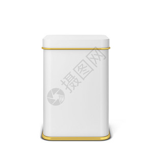 用于茶叶或咖啡的矩形锡罐3d插图白色背景上孤立金的或者空背景图片