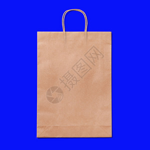 蓝色背景孤立的奢华循环回收纸购物袋Lexury再生纸袋空白的新压缩图片
