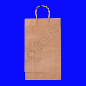 蓝色背景孤立的奢华循环回收纸购物袋Lexury再生纸袋消费主义空的礼物图片