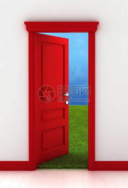 干净的处理白色背景上的红门3d插图空白的图片