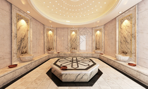 现代大理石土耳其浴3D设计和铸造文化现代的在室内图片