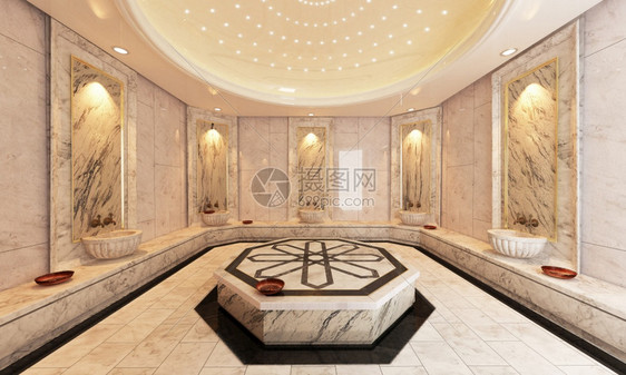现代大理石土耳其浴3D设计和铸造文化现代的在室内图片