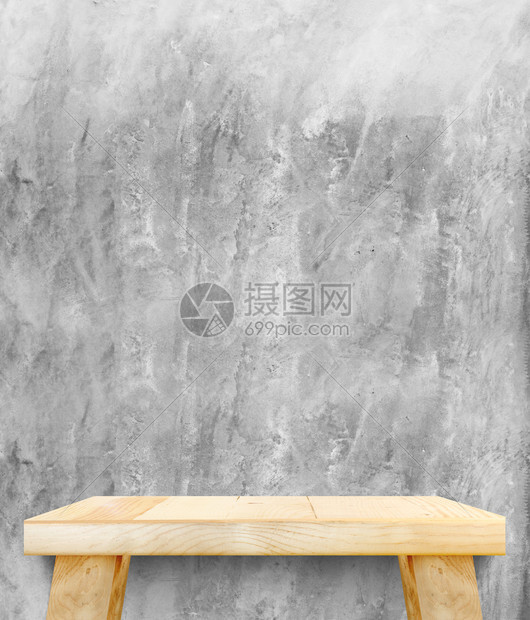 桌子粮食网站带混凝土墙的木板桌图片