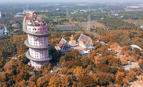 泰国曼谷附近的Samphran水神龙寺来自无人驾驶飞机的空中全景观佛教徒假期靠近图片