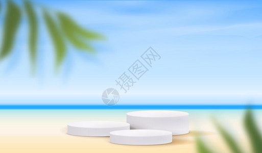 叶子内部的广告用于产品展示牌和包装演播台的化妆光浅海滩背景最低值和高级讲台展示带有叶底3D插图设计阴影的3D显示台式工作室舞图片