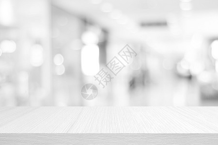 店铺白桌演示办公和模糊背景空木柜台在模糊的餐厅白布基背景上架子表面零售店木材表顶商产品展出横幅模拟咖啡店图片