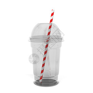 空白的透明塑料杯用于果汁和其他饮料3D插图以白色背景隔离覆盖鸡尾酒图片