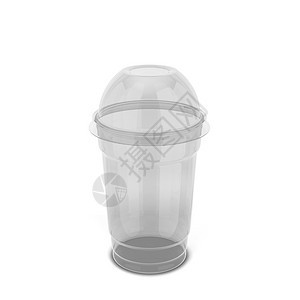 水透明塑料杯用于果汁和其他饮料3D插图以白色背景隔离覆盖领域图片