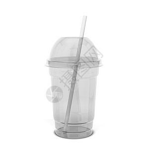 液体牛奶透明塑料杯用于果汁和其他饮料3D插图以白色背景隔离苏打图片