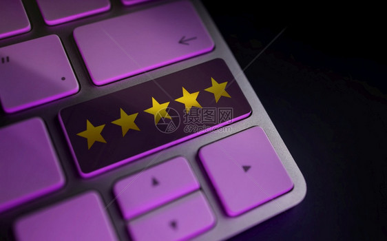 复制计算机键盘肯定审查网上调满意度暗的客户经验概念五星评分中心积极的图片