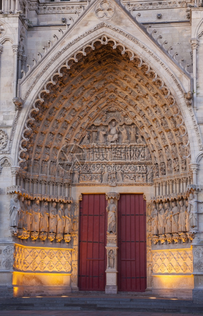 亚眠拱法国皮卡迪阿米恩斯大教堂入口处旅行图片
