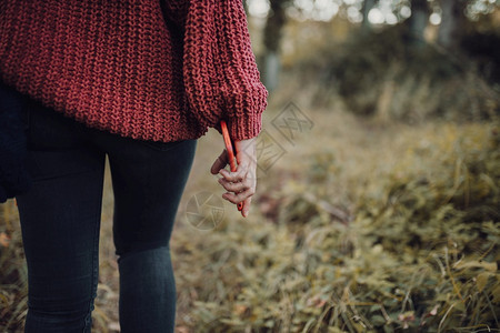 秋季森林里漫步的女性图片