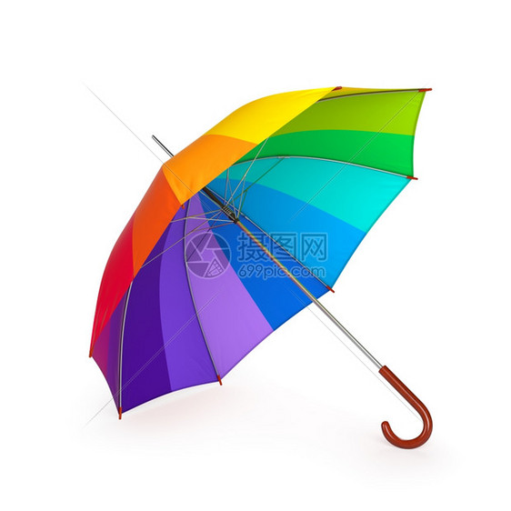 夏天配饰艺术彩色虹伞隔离在白色背景3D插图彩色虹伞隔离在白色背景图片