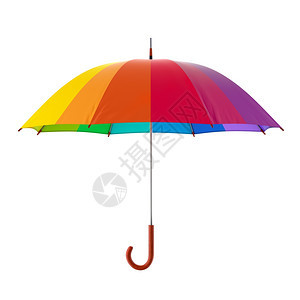 单身的湿覆盖彩色虹伞隔离在白色背景3D插图彩色虹伞隔离在白色背景图片