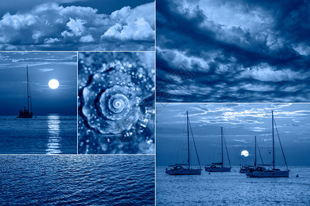 绿松石正方形夏天与海有关的拼贴包括风暴波浪贝壳和游艇图片